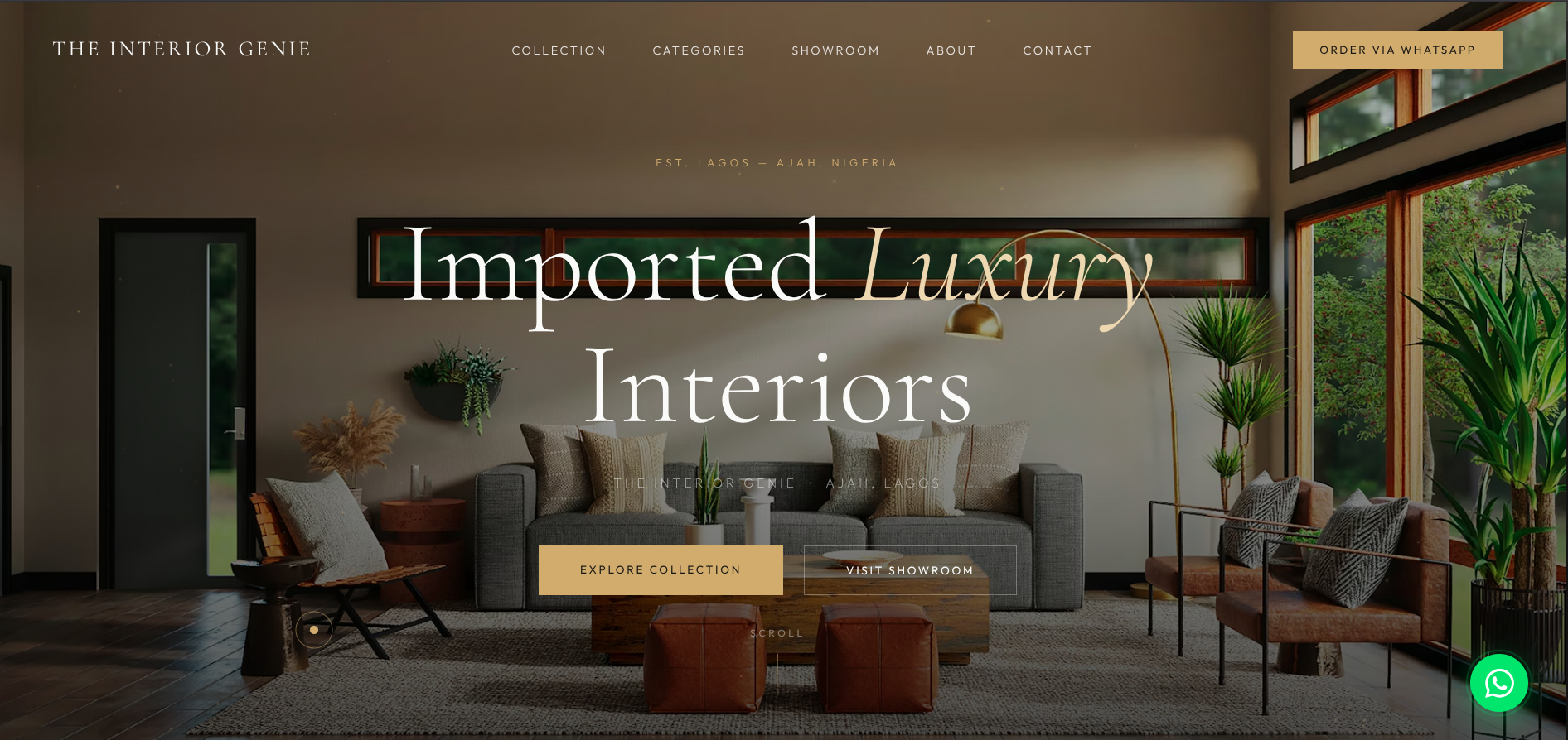 The Interior Genie website — luxury furniture Lagos